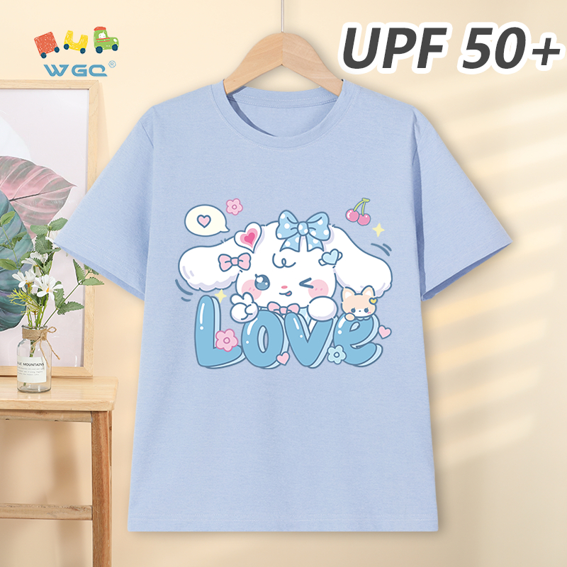 W.G.Q Áo thun bé gái，Phong cách mới mùa hè có in，Chức năng chống nắng UPF50 +，Thoải mái mát mẻ，hấp thụ mồ hôi thoáng khí