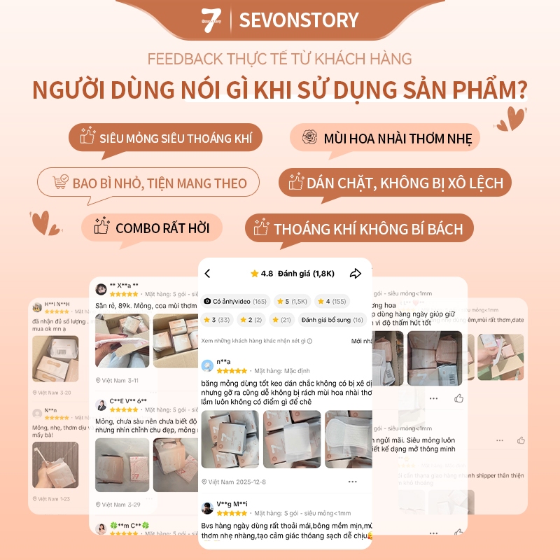 【SevonStory ⑦】Combo 5 gói hàng ngày Băng vệ sinh  siêu mỏng < 0.1cm, với  chiều dài 15.5cm (21 miếng/gói). Hương hoa tinh tế, thơm nhẹ và lưu hương dài lâu. Băng vệ sinh tàng hình.