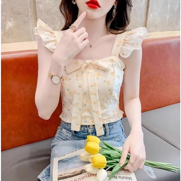 ✨Shop Xù Không Đều Cà Vạt-Dye Lưới Camisole Nữ Mặc Ngoài Mùa Hè jazz Ngọt Ngào Hot Girl Tube Top Phong Cách Thái 25.4.22