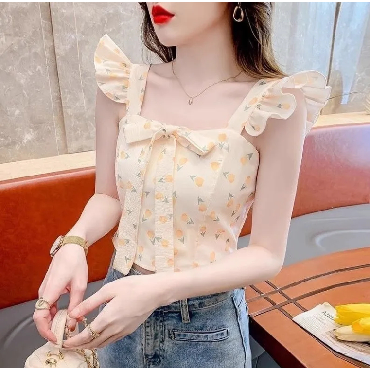 ✨Shop Xù Không Đều Cà Vạt-Dye Lưới Camisole Nữ Mặc Ngoài Mùa Hè jazz Ngọt Ngào Hot Girl Tube Top Phong Cách Thái 25.4.22