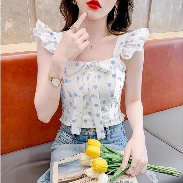 ✨Shop Xù Không Đều Cà Vạt-Dye Lưới Camisole Nữ Mặc Ngoài Mùa Hè jazz Ngọt Ngào Hot Girl Tube Top Phong Cách Thái 25.4.22