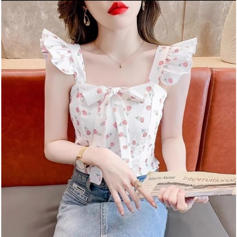 ✨Shop Xù Không Đều Cà Vạt-Dye Lưới Camisole Nữ Mặc Ngoài Mùa Hè jazz Ngọt Ngào Hot Girl Tube Top Phong Cách Thái 25.4.22
