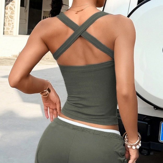 Áo vest thể thao Yoga nữ cổ thấp dây đeo chéo bó sát lưng gợi cảm cô gái cao cấp phong cách đường phố cổ điển hàng đầu