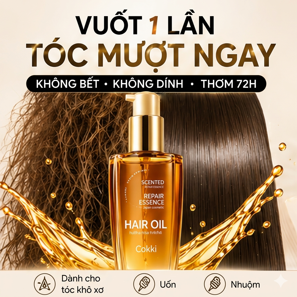 Cokki Dầu dưỡng tóc 100ml - Không bết dính, mềm mượt - Giảm gãy rụng, phục hồi hư tổn, dưỡng sâu - Bảo vệ nhiệt, thơm lưu lâu