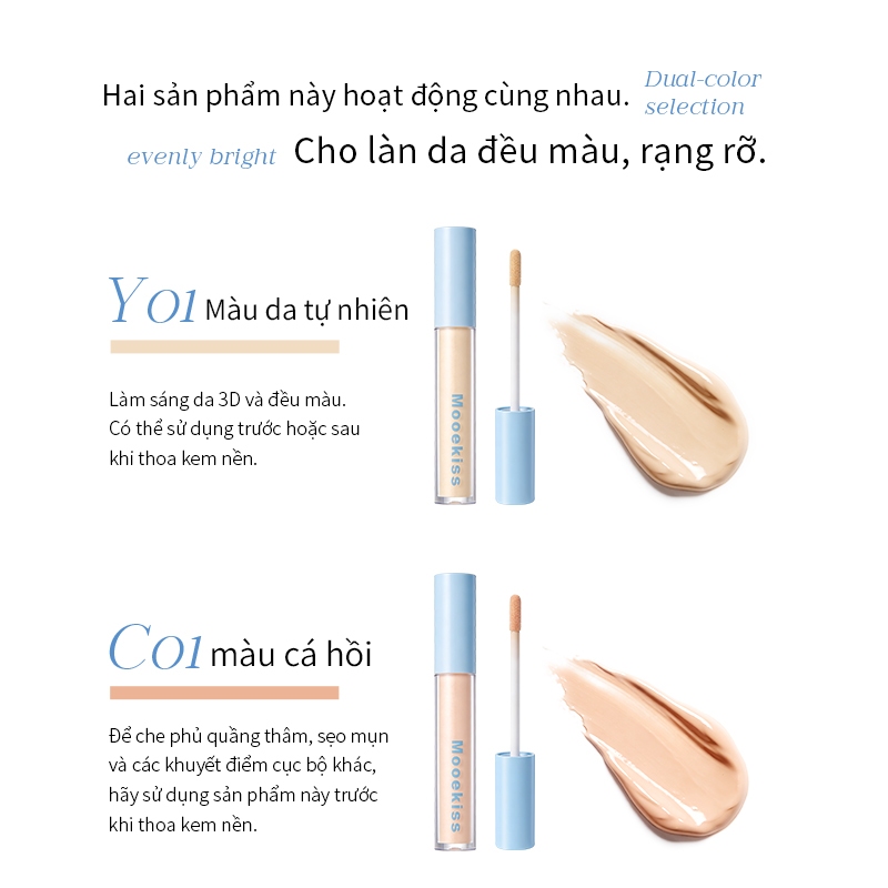 [LIVE COMBO 2] Que định vị dạng lỏng Mooekiss, Que Highlighter, Chất lỏng làm sáng, Kem che khuyết điểm