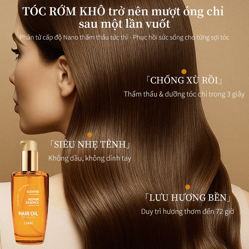 Cokki Dầu dưỡng tóc 100ml - Không bết dính, mềm mượt - Giảm gãy rụng, phục hồi hư tổn, dưỡng sâu - Bảo vệ nhiệt, thơm lưu lâu