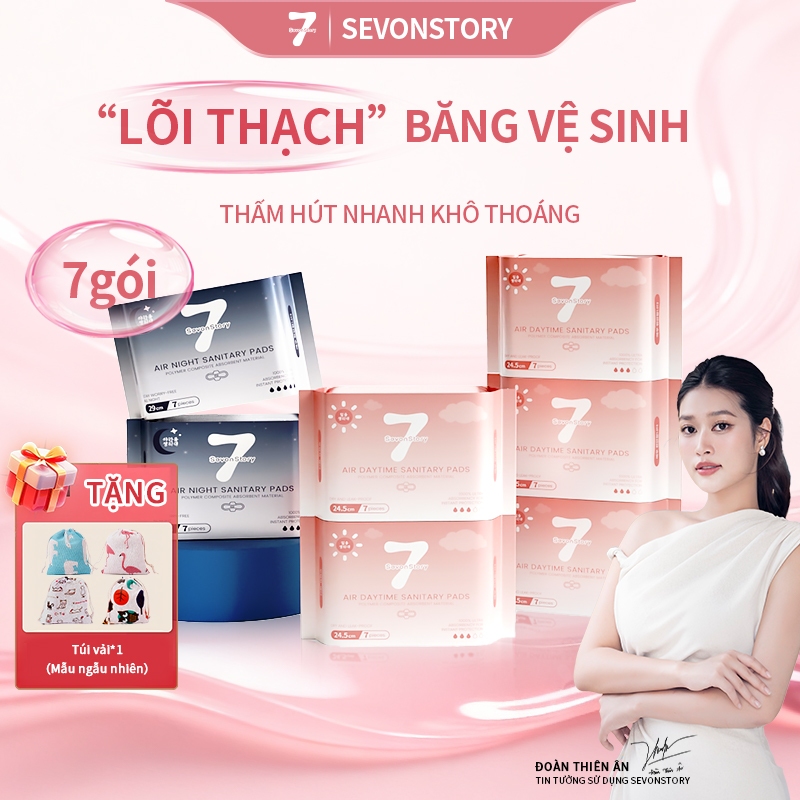 [SevonStory] Bộ Băng vệ sinh ban ngày đêm 7 gói, chống rò rỉ khô, mùi thơm thoáng khí