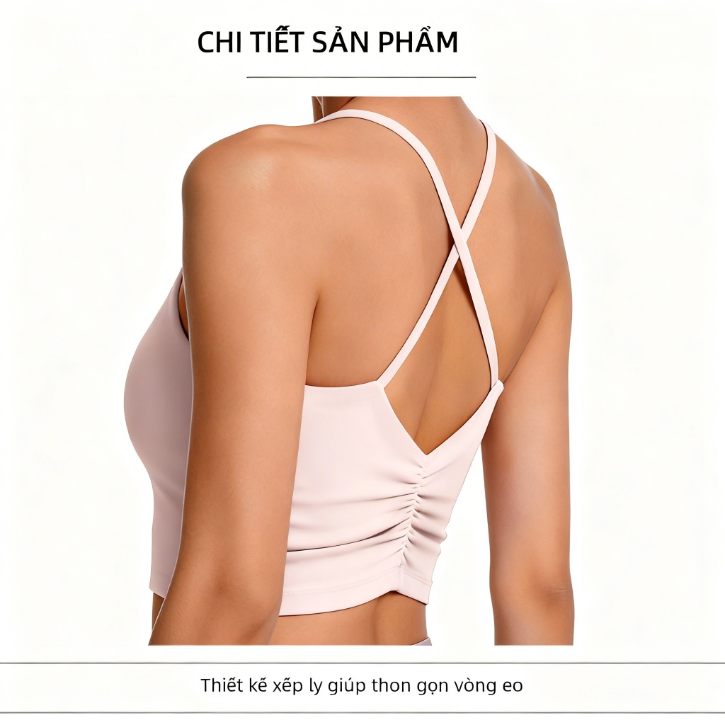 FUYOGI Sports Tank Top Cross Straps Back Shirring Design Tích hợp Áo ngực Yoga Pilates Tập thể dục