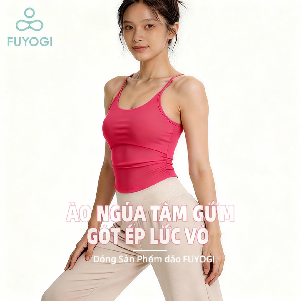 FUYOGI Xe Tăng Thể Thao Top Eo Cinching Thiết Kế Tích Hợp Áo Ngực Tập Thể Dục Tập Yoga Pilates