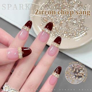 Miss Gooey Bộ móng nghệ thuật dạng dải dài màu bạc sâm panh lấp lánh chất lượng cao đính đá zircon mini đáy phẳng một kiểu trang trí móng tay phổ biến và đang thịnh hành