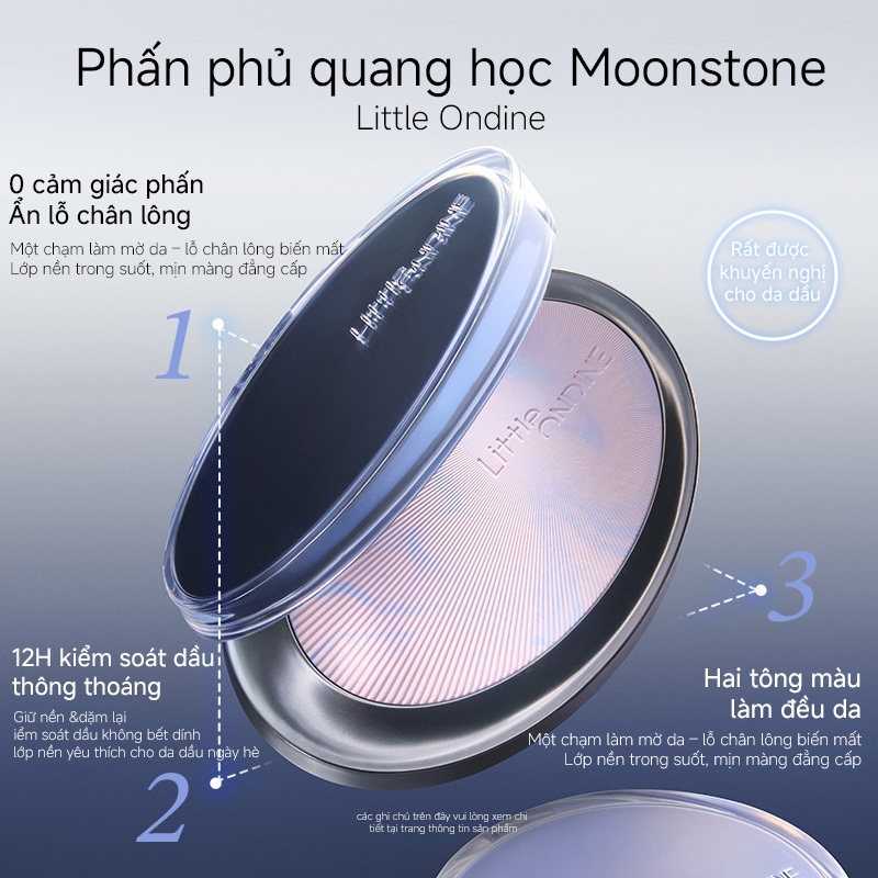 Little Ondine Phấn phủ Đá Mặt Trăng, trong trẻo kiềm dầu, mờ lì lâu dài, che khuyết điểm, giữ trang và sửa trang điểm 8.5g/3g