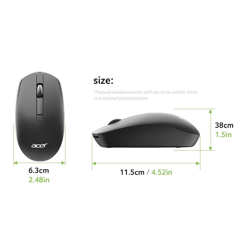 Acer Chuột Không Dây 2.4G Im Lặng Ergonomic Chuột Cho Laptop PC Windows Mac OS Chuột USB-A Đầu Thu DPI Chế Độ Ngủ Tự Động M404 | BigBuy360 - bigbuy360.vn
