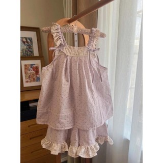 Bộ đồ ngủ chấm bi màu tím dành cho nữ Bộ đồ mặc nhà rộng rãi và ngọt ngào
