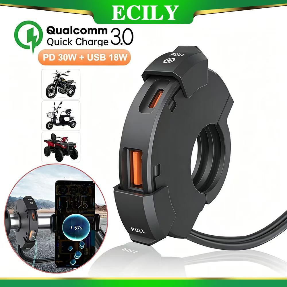 ECILY Universal QC3.0 Xe Máy Sạc USB 48W USB-C Bộ Chuyển Đổi Nguồn Chống Nước Tay Cầm Gắn Chân Đế Camera Sạc Điện Thoại
