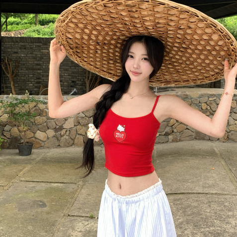 Áo yếm in hình mèo mèo mèo gợi cảm mùa hè dành cho nữ Slim-fit Top