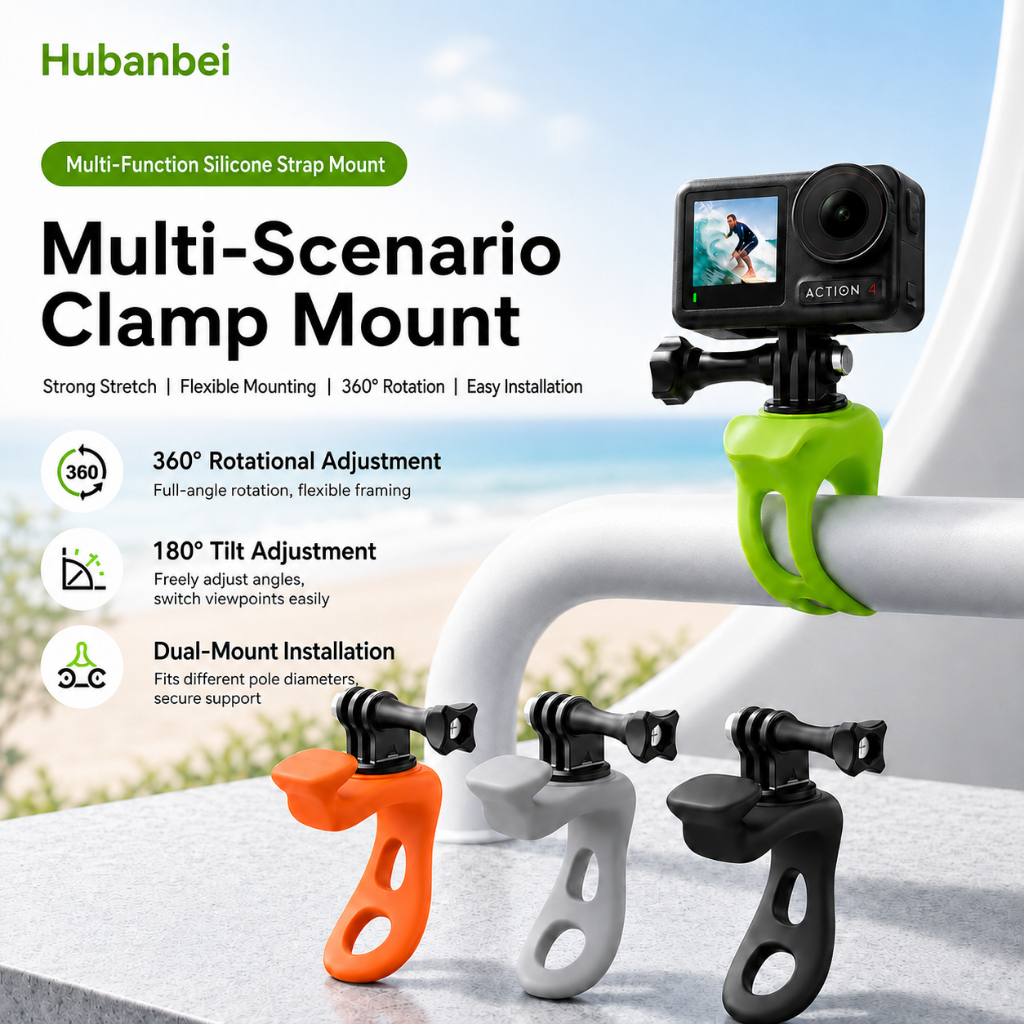 Dây Đai Silicone Gắn Camera Xoay 360° Cho GoPro HERO13/12/11/10/9, DJI Osmo Action, Insta360, Gắn Ghi Đông Xe Đạp Xe Máy Ống Tròn