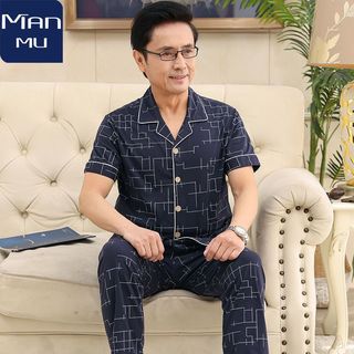 Bộ Đồ Ngủ Mùa Hè Phù Hợp Với Cotton Nam Tay Ngắn Mỏng Mùa Hè Người Trung Niên Và Người Cao Tuổi Mặc Ở Nhà