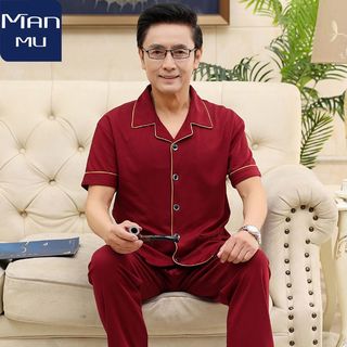 Bộ Đồ Ngủ Mùa Hè Phù Hợp Với Cotton Nam Tay Ngắn Mỏng Mùa Hè Người Trung Niên Và Người Cao Tuổi Mặc Ở Nhà