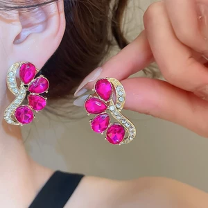 Bông tai đính đá Cubic Zirconia hình giọt nước màu vàng Fuchsia, Bông tai đính đá có tông màu bên, Phong cách sang trọng dành cho nữ
