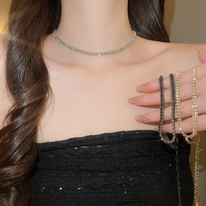 Vòng cổ Choker đính đá lát đầy đủ có thể điều chỉnh, Vòng cổ dây chuyền kim cương giả lấp lánh dành cho nữ
