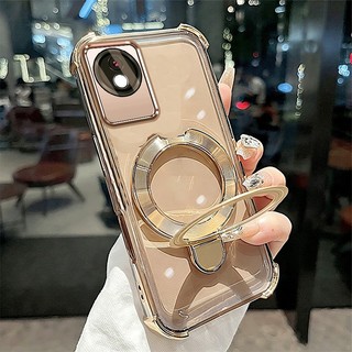 Ốp Lưng Dành Cho vivo Y02 Y02A Y02T Vỏ Điện Thoại Mạ Điện Silicon Cao Cấp Thẩm Mỹ Giá Đỡ Điện Thoại 3D Thiết Kế Mới Phong Cách Tối Giản