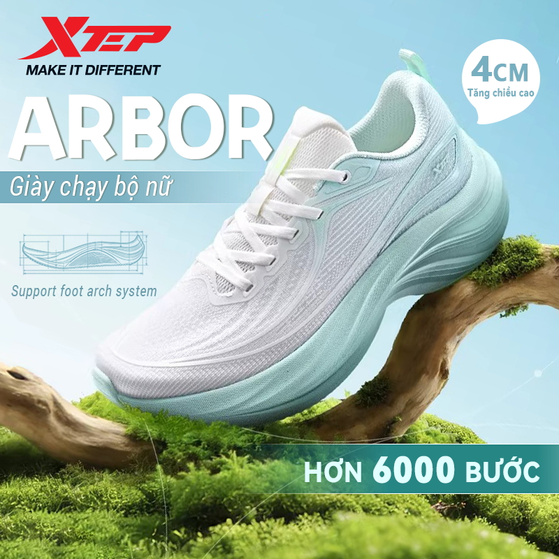 【XTEP】ARBOR Giày chạy bộ nhẹ dành cho nữ Hỗ trợ vòm Giày thể thao đệm chống vi khuẩn Đế thoáng khí Du lịch ban ngày 6000 Giày đi bộ thoải mái chạy bộ thể thao nhẹ được thiết kế cho nữ(Local delivery)