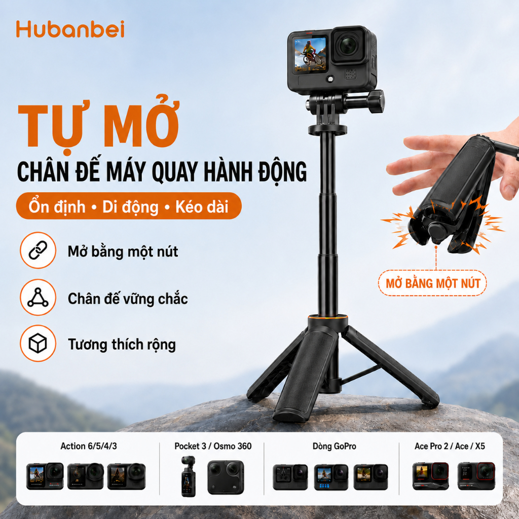 Chân Máy Mini Tự Mở Kéo Dài Cho DJI Osmo Action 6/5 Pro/4/3, GoPro HERO13/12/11/10, Insta360 Ace Pro 2/X5, AKASO