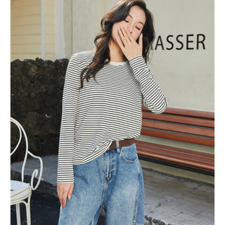 Áo thun dài tay sọc kiểu Pháp | Áo Oversize thông thường Harajuku mùa thu đông