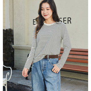 Áo thun dài tay sọc kiểu Pháp | Áo Oversize thông thường Harajuku mùa thu đông