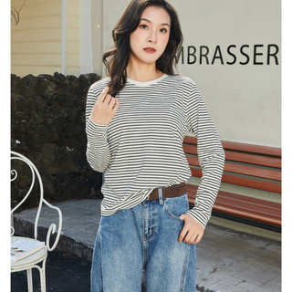 Áo thun dài tay sọc kiểu Pháp | Áo Oversize thông thường Harajuku mùa thu đông