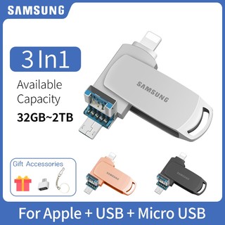 Ổ đĩa bút kim loại Samsung, Ổ đĩa Flash USB xoay có đầu nối USB3.0 & Lightning, Gậy nhớ tốc độ cao di động cho PC / Mobile / iOS, 256GB / 512GB / 1TB / 2TB