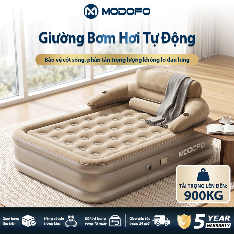 MODOFO Đệm Hơi Có Tựa Lưng 1-2 Người Dày 48cm, Cao Cấp, Kèm Bơm & Gối