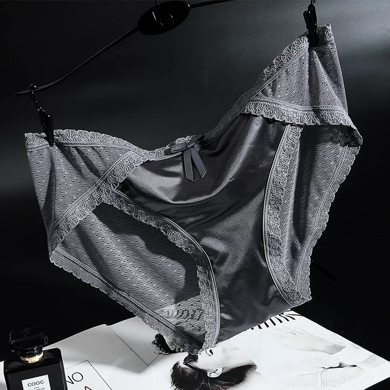 5 Pieces Women's Satin Lace Panties, Breathable Mesh Mid-Rise Underwear, Soft Skin-Friendly Comfort Briefs for All-Day Wear