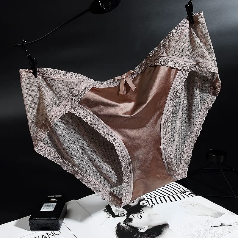 5 Pieces Women's Satin Lace Panties, Breathable Mesh Mid-Rise Underwear, Soft Skin-Friendly Comfort Briefs for All-Day Wear