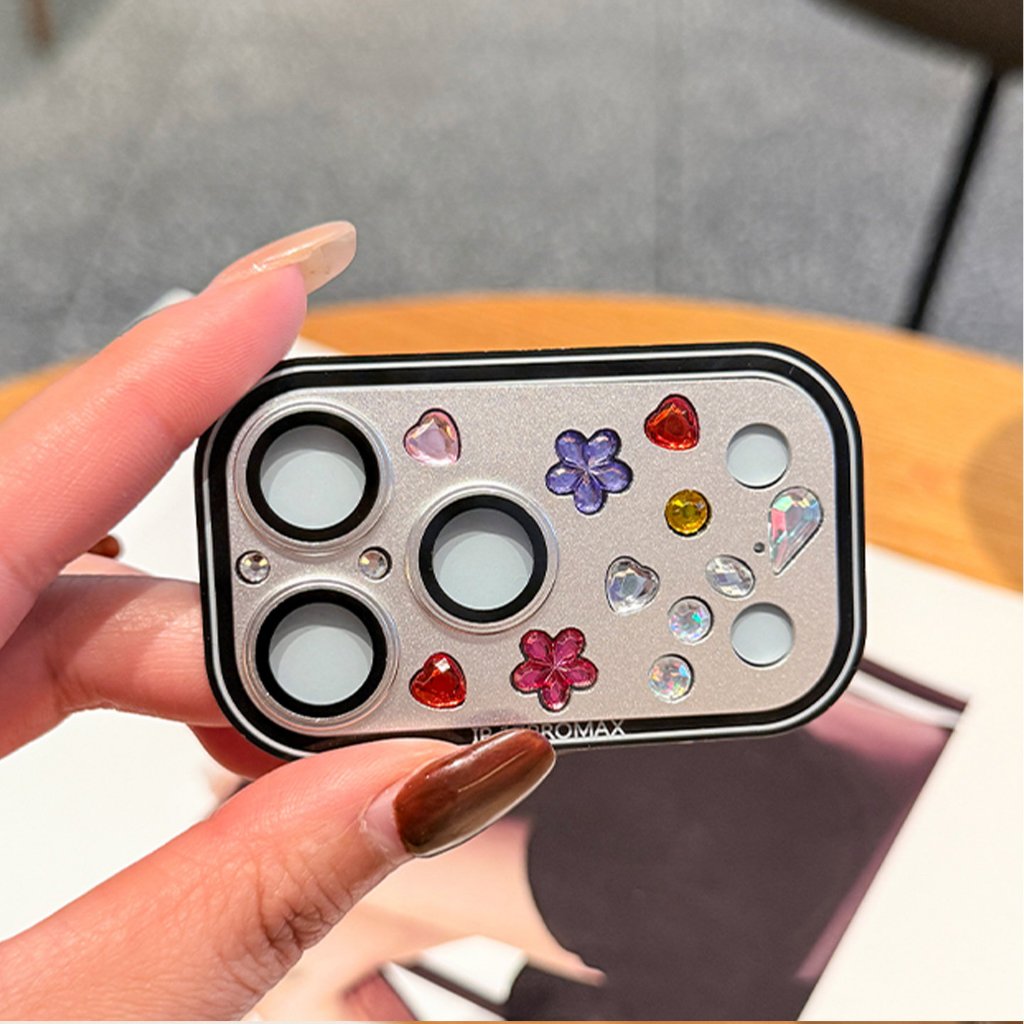 [iPhone17 Pro Max / 17 Pro Độc quyền] Phim ống kính kim cương nhấp nháy hoa HD Chống trầy xước Bảo vệ ống kính trọn gói Người ảnh hưởng Phong cách trang trí