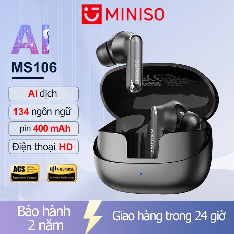 MINISO MS106 AI Translator Tai nghe không dây Bluetooth 6.0TWS In-ear ANC Giảm tiếng ồn Điều khiển cảm ứng thông minh Âm thanh HiFi với MIC