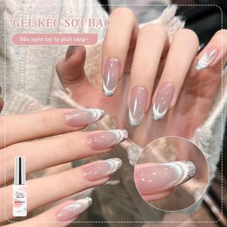 Miss Gooey Mắt mèo siêu sáng màu trắng sơn móng tay phong cách Pháp họa tiết móc nổi bóng đèn mini đá pha lê