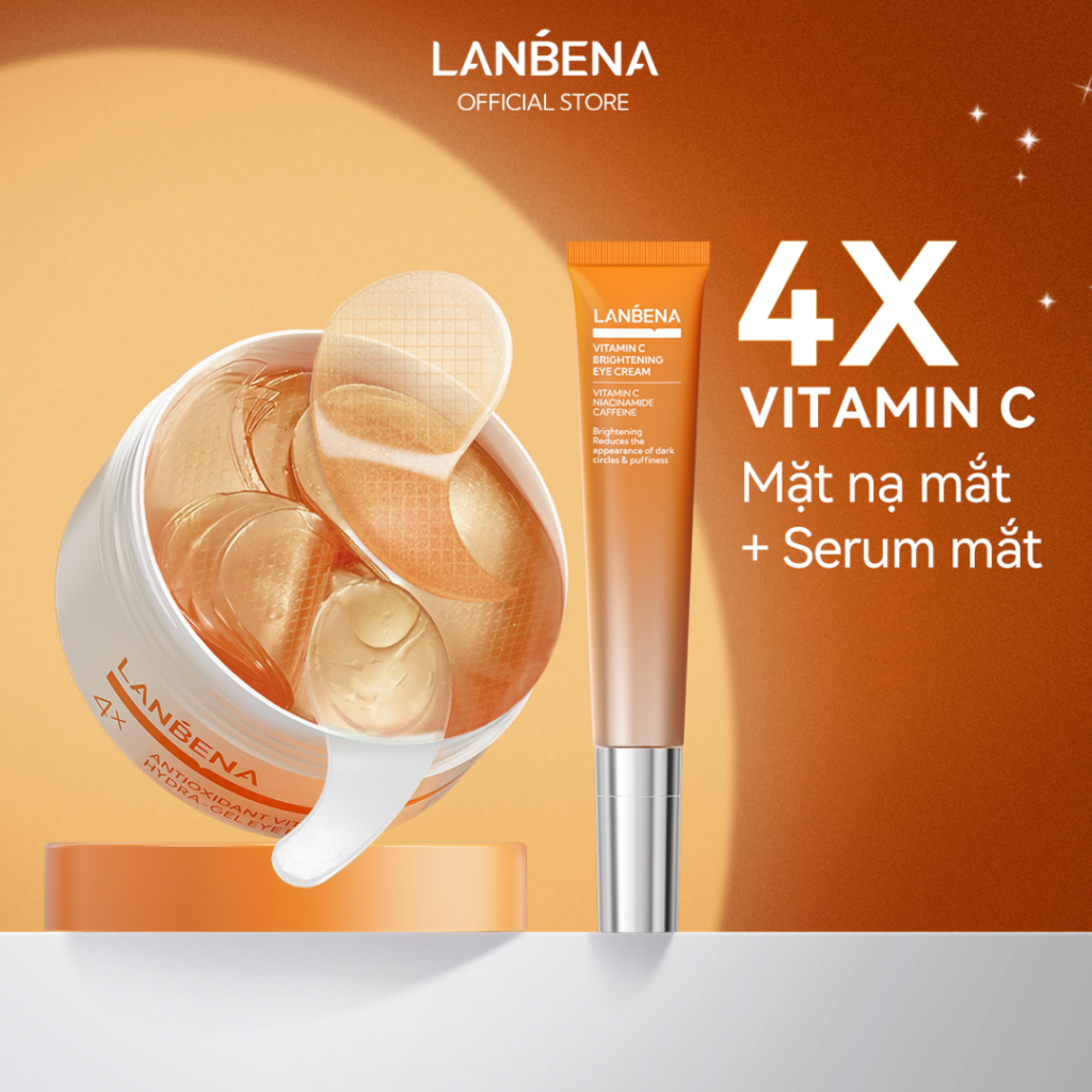 LANBENACOMBO Mặt Nạ Mắt Vitamin C + Kem Mắt VC  (60MIẾNG+15ML) - GIẢM QUẦNG THÂM, DƯỠNG ẨM SÁNG DA MẮT Skincare