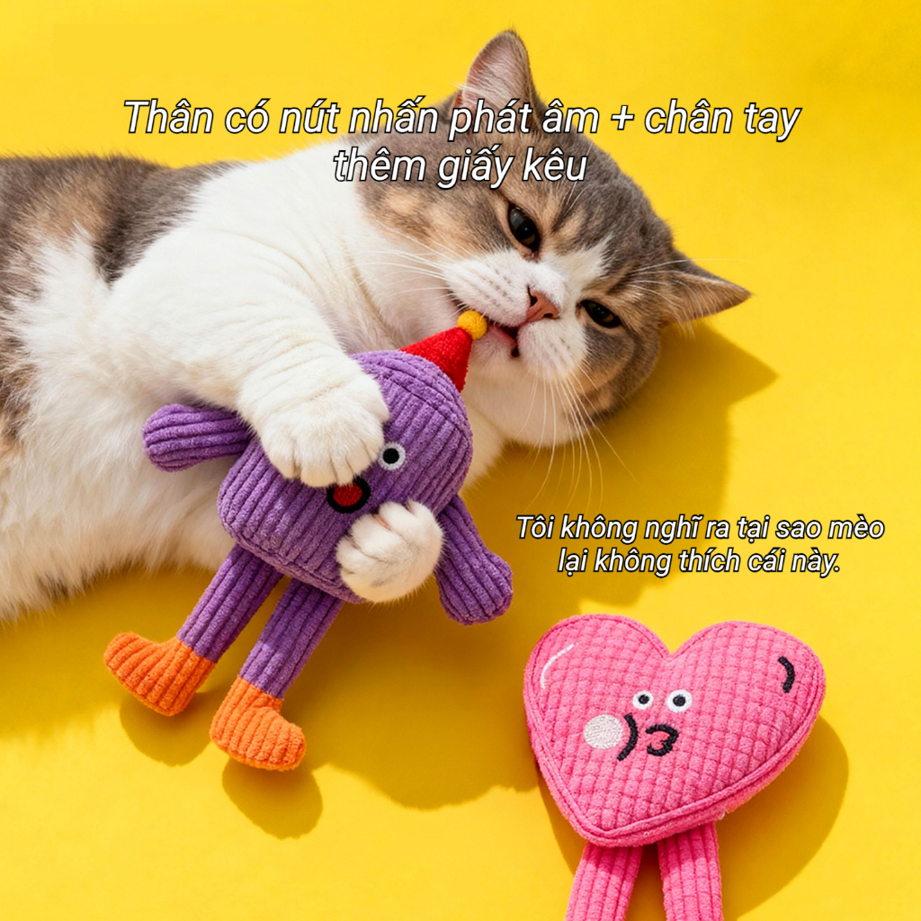 【Mewajump】Đồ Chơi Mèo Cắn Gặm Cao Cấp, Chất Liệu Mềm Mại, Có Catnip & Tiếng Kêu Vui Tai