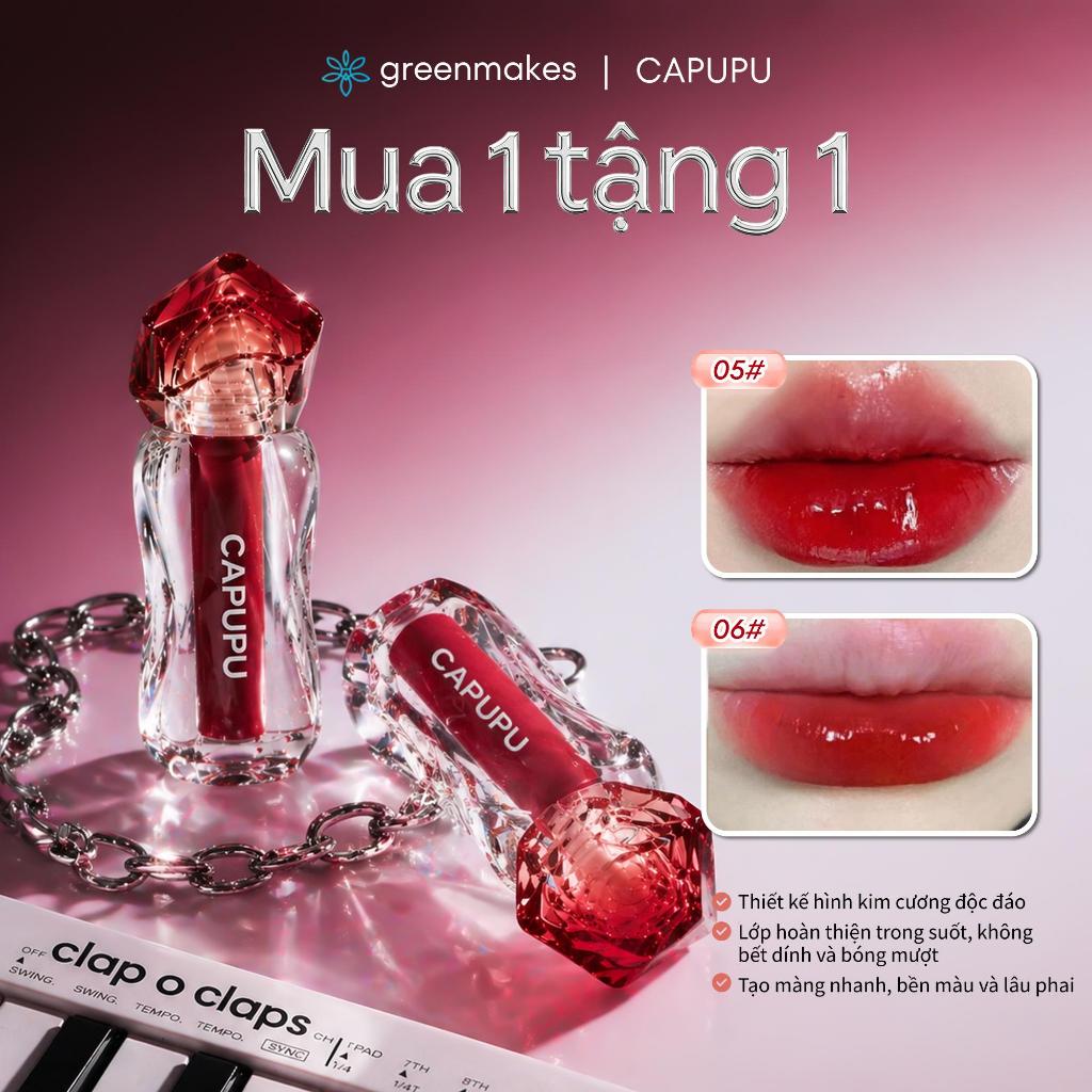 【 MUA 1 BÁNH 1 】 CAPUPU H35 Mirror Water Lip Glaze - Crystal Glossy Finish, Son Tint chống dính & dưỡng ẩm, Phát sáng sương lâu trôi