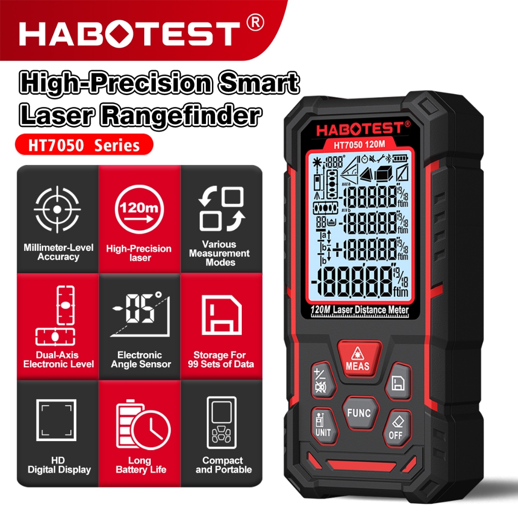 Máy đo khoảng cách laser HABOTEST HT7050 50M / 80 / 120M Dụng cụ đo laser ngoài trời trong nhà Máy đo khoảng cách laser cầm tay có thể sạc lại có độ chính xác cao
