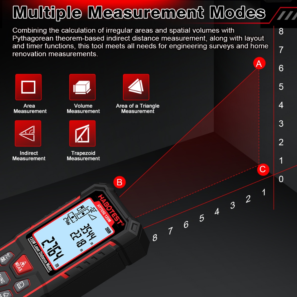Máy đo khoảng cách laser HABOTEST HT7050 50M / 80 / 120M Dụng cụ đo laser ngoài trời trong nhà Máy đo khoảng cách laser cầm tay có thể sạc lại có độ chính xác cao | BigBuy360 - bigbuy360.vn