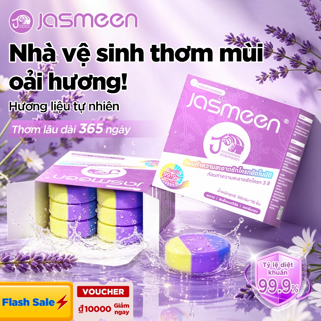 [Hàng sẵn]Viên tẩy bồn cầu Jasmeen – Diệt khuẩn, khử mùi, đánh bay cáu bẩn – Thơm lâu cho két nước – 10 viên/hộp