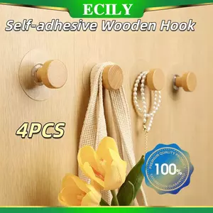 ECILY Tự Dính Móc Gỗ Phòng Tắm Móc Treo Tường Phòng Ngủ Mới Đơn Giản Áo Có Giá Để Đồ Khăn Chìa Khóa Móc Trang Trí Nhà Phụ Kiện