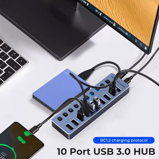 7 / 10 Cổng USB 3.0 Hub Hợp Kim Nhôm USB Docking Station Splitter Split OFF / ON Switch Cho Macbook Điện Thoại Máy Tính Bảng