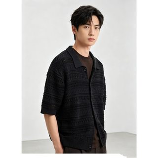 Rời Lười Phong Cách Rỗng Họa Tiết Họa Tiết Dệt Kim Áo Len Áo Cardigan Nam Công Nghiệp Nặng Niche Thiết Kế
