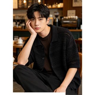 Rời Lười Phong Cách Rỗng Họa Tiết Họa Tiết Dệt Kim Áo Len Áo Cardigan Nam Công Nghiệp Nặng Niche Thiết Kế