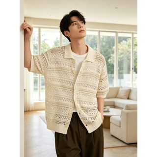 Rời Lười Phong Cách Rỗng Họa Tiết Họa Tiết Dệt Kim Áo Len Áo Cardigan Nam Công Nghiệp Nặng Niche Thiết Kế