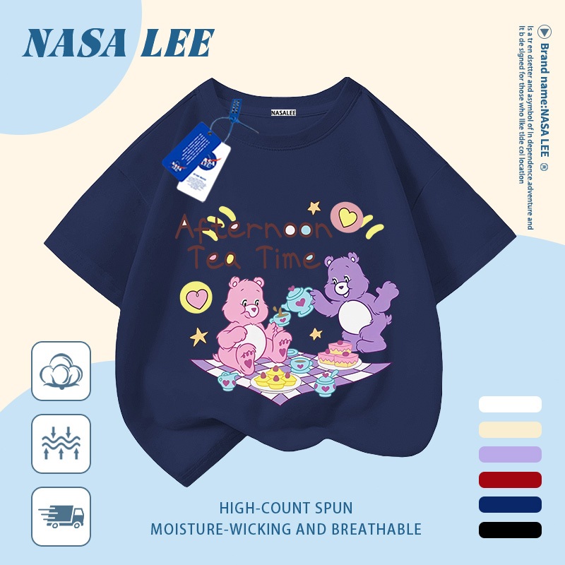 [Giao hàng trong ngày] Áo thun Cotton nguyên chất màu trắng cho trẻ em NASA Phim hoạt hình Gấu ngộ nghĩnh dễ thương In hợp thời trang 3-16 tuổi Bé trai bé gái tay ngắn thông thường