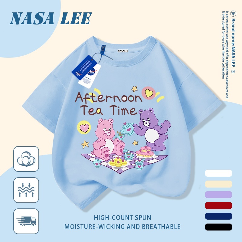 [Giao hàng trong ngày] Áo thun Cotton nguyên chất màu trắng cho trẻ em NASA Phim hoạt hình Gấu ngộ nghĩnh dễ thương In hợp thời trang 3-16 tuổi Bé trai bé gái tay ngắn thông thường